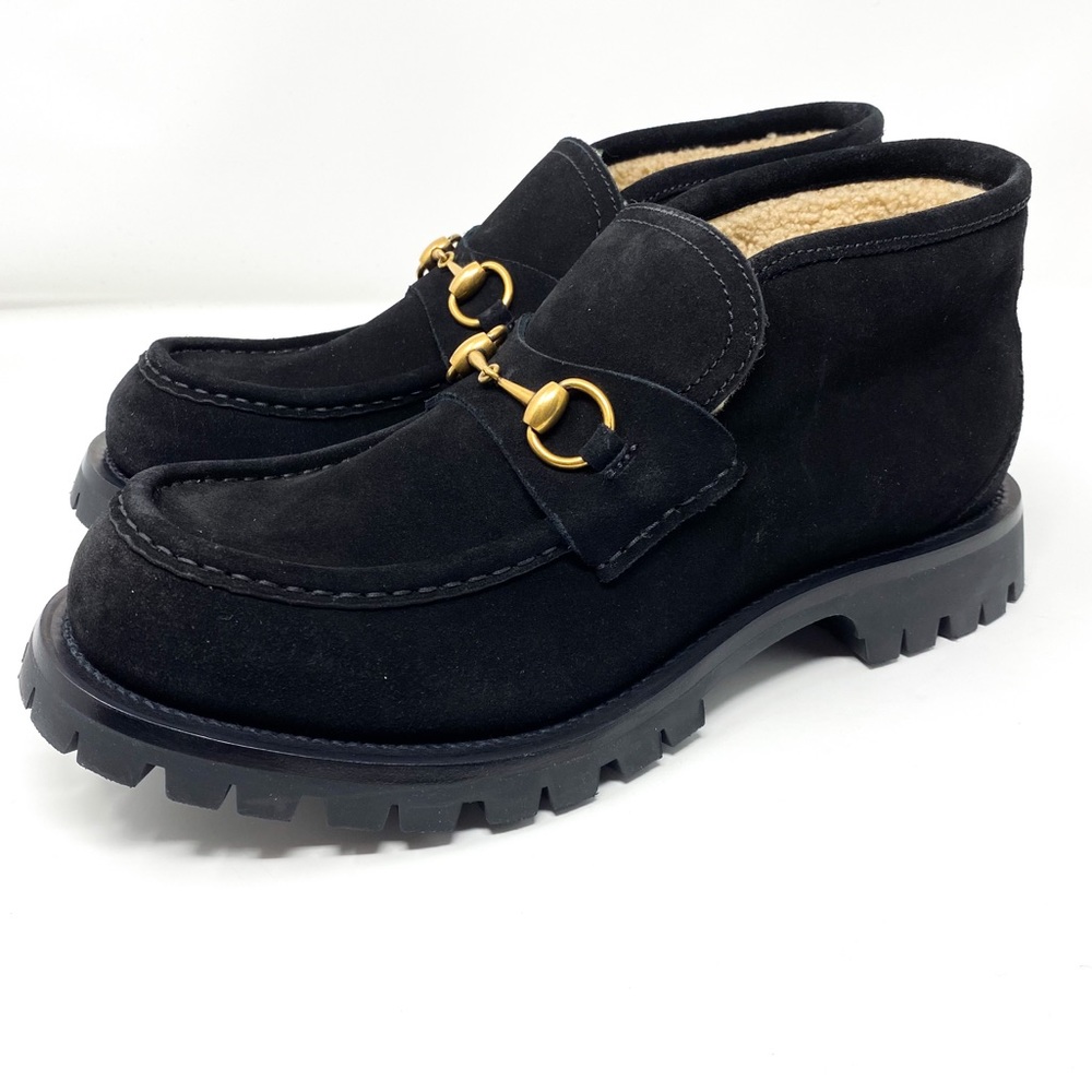 GUCCI Mens Horsebit Suede Lug Sole Black Boots